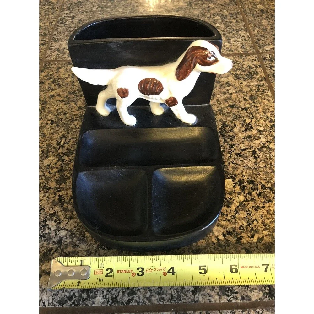 Vintage Ceramic Cocker Spaniel Hunter's Men’s Dresser Caddy Cuff Links Tie Bars